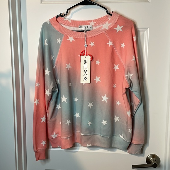 Wildfox NWT Salmon & Blue Ombre Star Spangled SOMMERS Sweatshirt MEDIUM - Picture 4 of 6